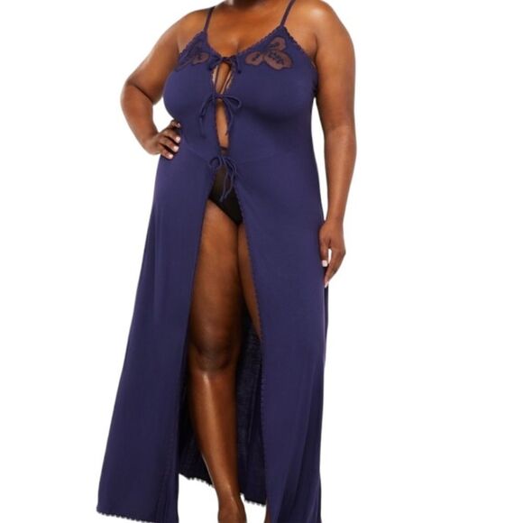 Savage X Fenty Blue Flowy Lace Lingerie Cover Up Sexy Maxi Open Cami Slip Dress - Picture 10 of 11